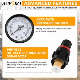 Aupoko 1/4 Inch Air Pressure Regulator - Moisture Filter Compressor Regulator with Pressure Gauge and Quick Couplings and Sealing Tape for Compressor and Air Equipment, Pneumatic Tool