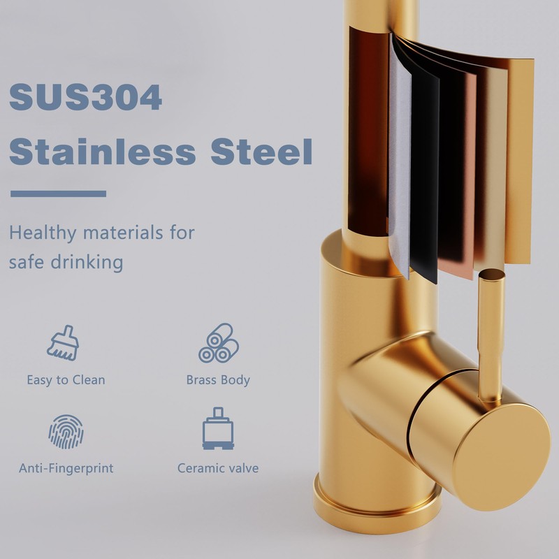 GIMILI Brushed Gold Kitchen Faucet with Pull Down Sprayer, Waterfall
