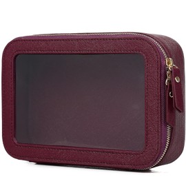 Bolsa de maquillaje transparente pequeña bolsa de cosméticos y artículos de cambiador impermeable bolsa de viaje para mujer, bolsa de maquillaje para coche con cierre, Borgoña, Small-1, Bolsa
