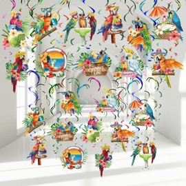 BBTO 30 Pcs Tropical Birds Decorations Tropical Hawaiian Toucan Parrot Party Hanging Swirl Foil Ceiling Decor for Summer Luau Beach Pool Party Tiki Party Wedding Birthday Party Supplies