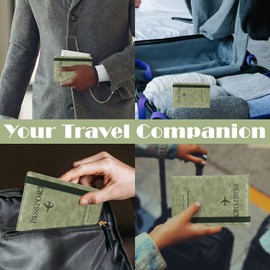 Huakaile Leather Passport Holder, RFID Blocking Passport Holder, Vaccine Card Slot and Pen Holder, Passport and Vaccine Card Holder, Combination with Elastic Band, Green, Modern
