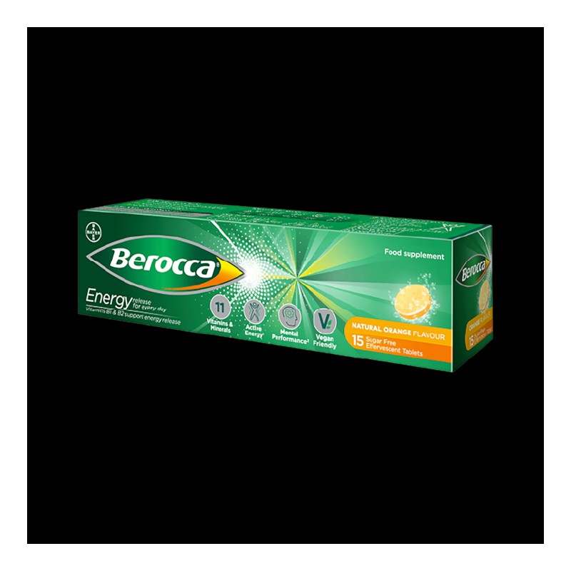 Berocca Energy Effervescent Tablets Natural Orange 15 Tablets