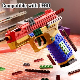 Dreamplay Shell Ejecting Toy Gun, DIY Automatic Pull Back Action Platebase Compatible with Legos Shooting Games Education Model Toy Pistol for Kids Gifts