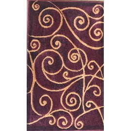 Modern Abstract Swirl Door Mat Rug Burgundy Black & Beige Contemporary Design GL23 (2 Feet X 3 Feet 4 Inch)