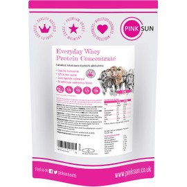 PINK SUN Whey Protein Concentrate Powder Unflavoured 420g (82% Protein) Soy Free Grass Fed Gluten Free Vegetarian Undenatured Non GM Unsweetened Everyday Whey UK