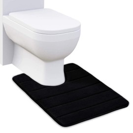 Buganda Memory Foam U-Shaped Contour Toilet Rugs, Non Slip Absorbent Toilet Mat, Thick Soft Washable Bathroom Rugs, Floor Carpet Bath Rugs Mat for Toilet Base (20" x 24", Black)