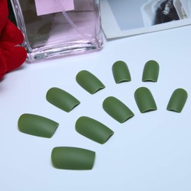 YienDoo False Nails Frosted Long French Nails Full Cover Nail Tips Fake Nails for Women and Girls 24Pcs (Green)