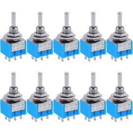 Taiss/10pcs DPDT Mini Toggle Switch 6-Pin 3 Position ON/Off/ON Miniature Toggle Switch 6A 125V Toggle Switch MTS-203