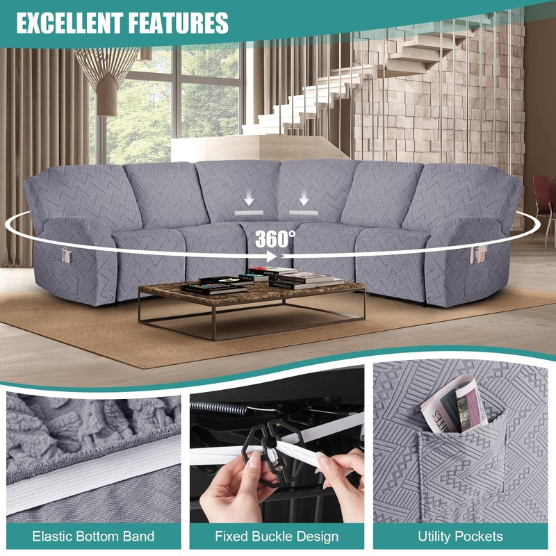 Ruaozz Sectional Sofa Covers Oversized L Shape 5 Seat Recliner