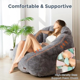 MAXYOYO Giant Shell Bean Bag Sofa Memory Foam Living Room Chair Floor Sofa Soft Cover - Gray