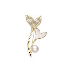 Golden Plated Mermaid Tail Brooch Pin for Women Girls Cubic Zirconia Faux Pearl Double Fish Tails Pins Clip Lapel Shawl Sweater Scarves Jackets Dress Suit Brooches Pins Fashion Jewelry Gifts Clothes Accessories