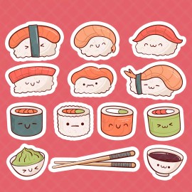 StickerManiac Cute Sushi Stickers - Vinyl Decals for Laptops, Water Bottles, Journals & More