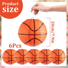 Easy Joy 6 PCS 8'' Basketball Party Decorations Basketball Lanterns Basketball Paper Lanterns Basketball Hanging Lanterns Creative Football Party Decorations