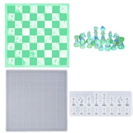 Chess Board Resin Mold Set Chess Pieces Silicone Mold Chess Board Epoxy Casting Mold for DIY Art Crafts Jewelry Making