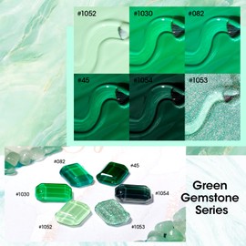 GELLEN Sheer Green Jelly Nail Polish Gel, Glass Jade Emerald Gel Polish, Transparent No Wipe Soak Off Long Lasting Glossy UV Light, 6 Colors for Women Girls Manicure Summer Christmas, 0.33 Fl.Oz