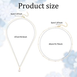 Mikovivi 2pcs Gold Pearl Necklace for Women, Dainty Pearl Pendant Necklace Simple Stacking White Pearls Chain Necklace Layered Pearl Necklaces Jewelry Gifts for Women Girls