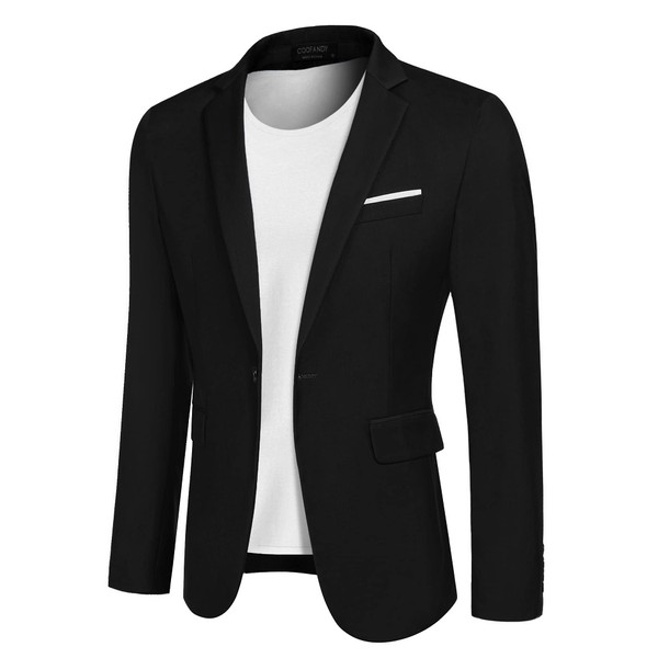 COOFANDY Men's Slim Fit Casual Blazers Lightweight Sport Coats One Button Suit Jackets Black