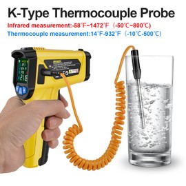 Infrared Thermometer MESTEK Temperature Meter Digital Laser IR Pyrometer K-Probe -50°C ~ 800°C Non-Contact with Colour LCD Alarm Function Adjustable Emissivity for Kitchen Grill Automotive