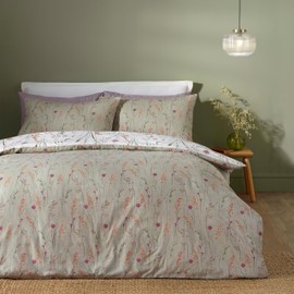 Catherine Lansfield Brushed Grasmere Floral Cotton Reversible Duvet Cover Set with Pillow Case Green