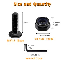 weideer 30pcs M6 x 15mm Nuts and Bolts Kit, Stainless Steel 18-8 (304) Flat Head Hex Socket Cap Furniture Bolts,Nylon Insert Hex Lock Nuts with Hex Spanner K-173