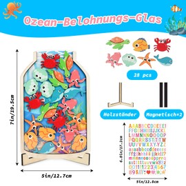 MUFEIRUO Reward Jar with 28 Sea Animals, Wooden Reward Chart for Toddler, Baby, Toilet, Potty Training, Stickers for Daily Routine, Housework, Bedtime