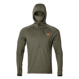 First Lite Men’s Origin Hoody - Lightweight Knit Fleece Insulated Camo Hunting Pullover, Thermal Mid Layer With Face Mask, Conifer, Medium