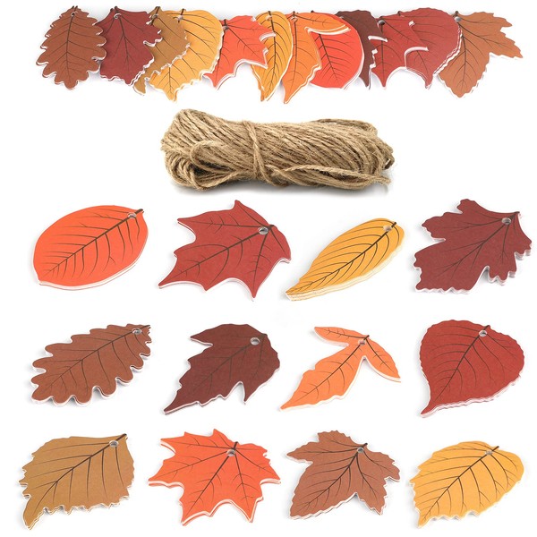 G2PLUS 120PCS Fall Theme Gift Tags,12 Styles Fall Leaves Tags, Thanksgiving Gift Tags, Blank Paper Gift Tags with String for Gift Wrapping, DIY Craft, Wedding, Autumn Party Decor