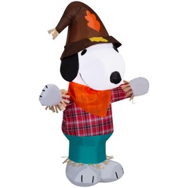 Gemmy Airblown Inflatable Harvest Snoopy in Plaid Shirt Peanuts, 3.5 ft Tall, Multicolored