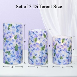 Holitown Glass Flameless Candles with Remote Timer Flickering Battery Operated LED Pillar Candles Floral Decor for Room Wedding Spring Dinner Summer Home Decor Christmas Decorations, Set of 3