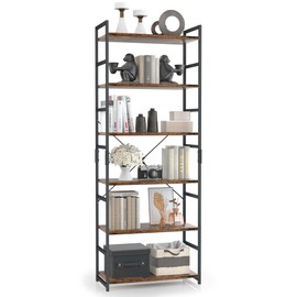 OTK 6 Tier Adjustable Bookshelf, Tall Bookcase, Office Shelf Storage Organizer, Modern Book Shelf for Living Room, Bedroom, and Home Office, Vintage