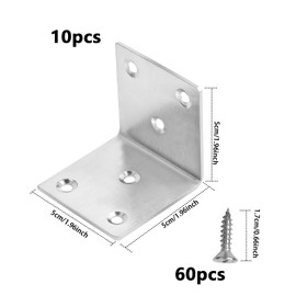 Chstarina Pack of 10 Heavy Duty Brackets, Stainless Steel Angle Shelf 50 x 50 Construction Angle Connector with Perforated Plate Joist Shoe Metal Angle Iron Wood Connector Steel Angle Wide Beam Angle