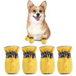 COYUN Pack of 4 Dog Shoes, Dog Boots, Paw Protection, Non-Slip Dog Boots, Dog Shoes with Reflective Straps, Dog Shoes, Paw Protection, Adjustable, Paw Protectors for Small Dogs, Yellow