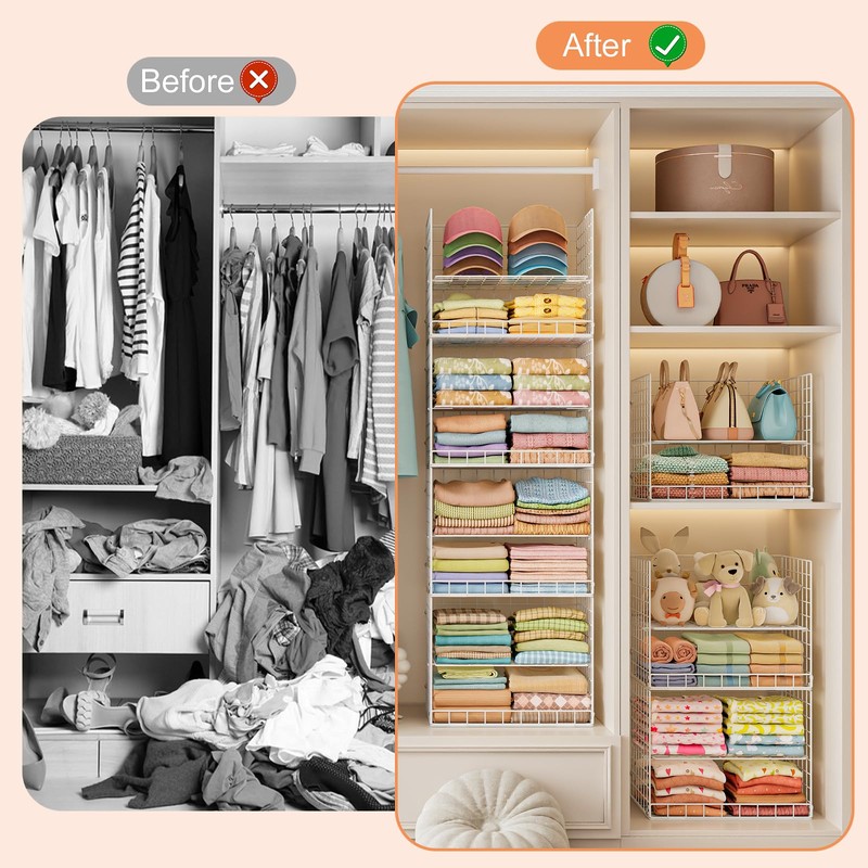 8 Tier Extended Width Hanging Closet Organizer, Sweater Storage for