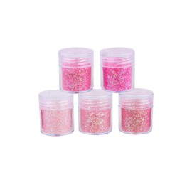 FRCOLOR 5 Pcs Gradient Sequins Nail Powder Glitter for Dipping Mixed Shimmering Effect for Nail Art and DIY Manicure Colorful Pink