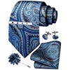 GUSLESON Blue Tie Set for Men Paisley Floral Wedding Silk