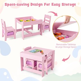 HOMGX 3-in-1 Children Activity Desk Sets, Kids Table and Chair Set with Removable Blackboard & Storage Drawers, Toddler Furniture Set for Learning, Playing, Drawing (Pink)