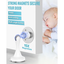 Magnetic Door Stoppers Door Catch - 4 Pack Stainless Steel Heavy Duty Door Stops for Bottom of Door, Wall & Floor Mounting No-Drill Strong Adhesive & Screws, Strong Door Holder to Keep Door Open