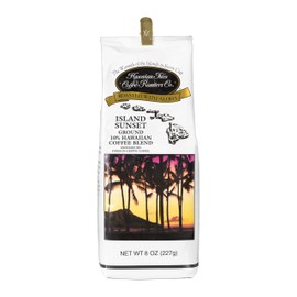 Hawaiian Isles Coffee Island Sunset, Dark Roast Ground Coffee, 10% Hawaiian Coffee Blend, Roasted with Aloha - 8 Ounce Bag