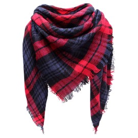 Kakaly Women Tartan Scarf - Winter Plaid Blanket Scarfs Warm Large Triangle Shawl Wrap Cashmere Soft Checked Ladies Scarves Gifts