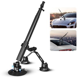 Triple Suction Cup 360 Camera Car Mount, with 2in1 Extension Pole/Selfie Stick, Strong Suction Cup Camera Mount, with Action Camera Adapter Compatible with Insta360, Compatible with GoPro