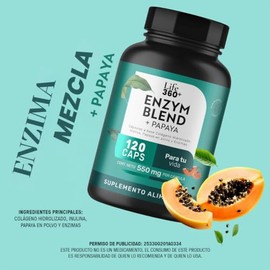 LIFE 360+ Enzimas Digestivas + Papaya | 120 cápsulas | 1100mg por porción