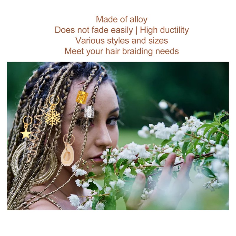 206pcs Dreadlocks Hair Jewelry Rings DIY Alloy Metal Golden Silver