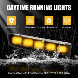 Fancemot Fog Lights Compatible with Ford Bronco 2021–2024, LED Daytime Running Lights with Switchback White DRL/Amber Turn Signal for 2-Door & 4-Door Models with Modular Bumper