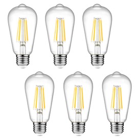 Ascher Dimmable Vintage LED Edison Bulbs, 6W, Equivalent 60W, 700lm, Warm White 2700K, 80+ CRI, ST58 Antique LED Filament Bulbs, E26 Medium Base, Clear Glass, Pack of 6