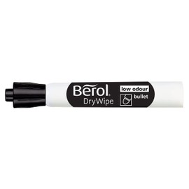 Berol Dry Wipe Whiteboard Marker Pens | Bullet Tip | Black Ink | 12 Count