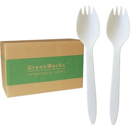 1000 Count 6" Compostable Sporks, BPI Certified,Bulk Cutlery Utensils Spork