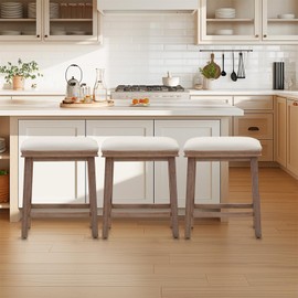 Sophia & William Bar Stools Set of 2, Modern PU Leather Counter Height Bar Stools, 24" Bar Stools with Solid Wood Legs, Creamy White