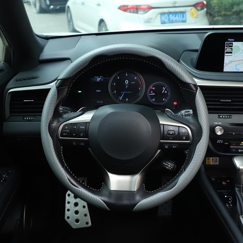 Amiss 3pcs Carbon Fiber Anti-Skid Steering Wheel Cover, Waterproof &