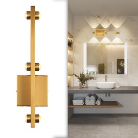 ADCTHOME LED Gold 3 Lights Bathroom Vanity Lights Fixtures Modern Bathroom Wall Lighting Fixtures Over Mirror Set of 2