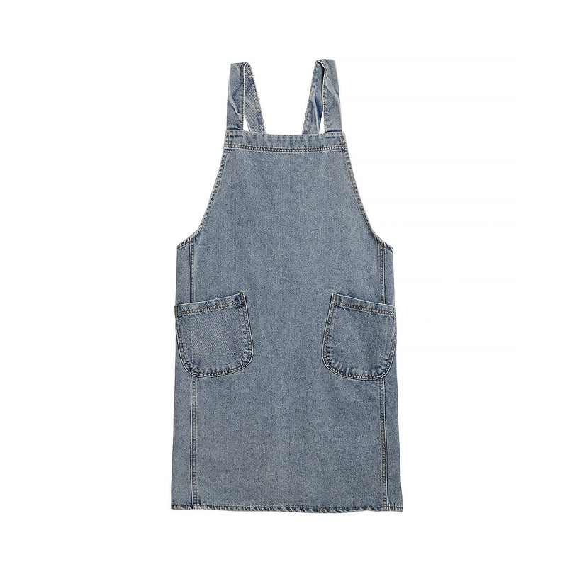 Denim Cotton Canvas Cross Back Aprons Solid Color Shop Kitchen